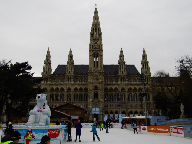 Skating rink in front of the Rathaus, Vienna's City Hall.